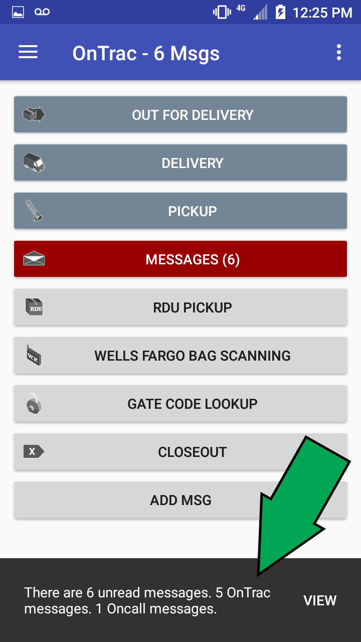 OnTrac Route Delivery App Notification