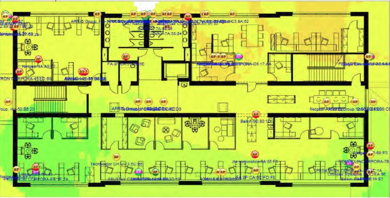 An image of a wireless heat map, generated based on your floor plan and AP locations.